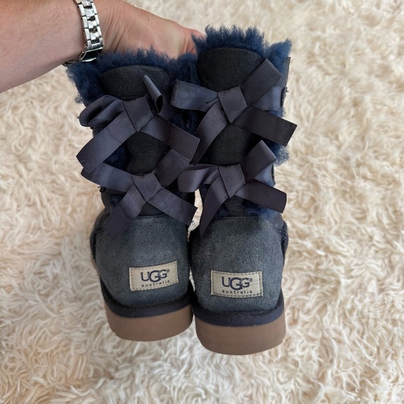 Ugg Bailey Bow II Boots fur Lined High Top Navy Blue size 8 suede round toe - Picture 7 of 13